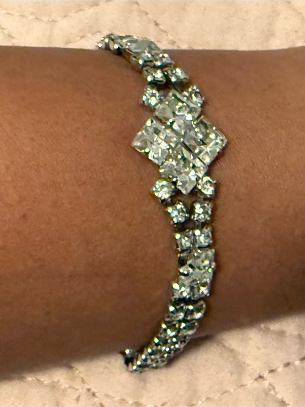 Vintage Rhinestone Clear Silver Tone Bracelet